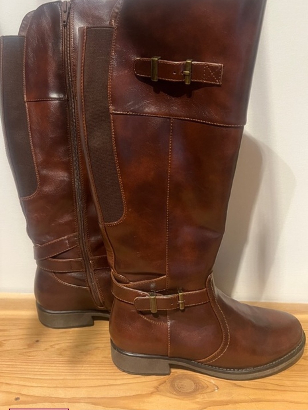Denver Hayes Cognac Brown Tall Riding Boots with Buckle Detail